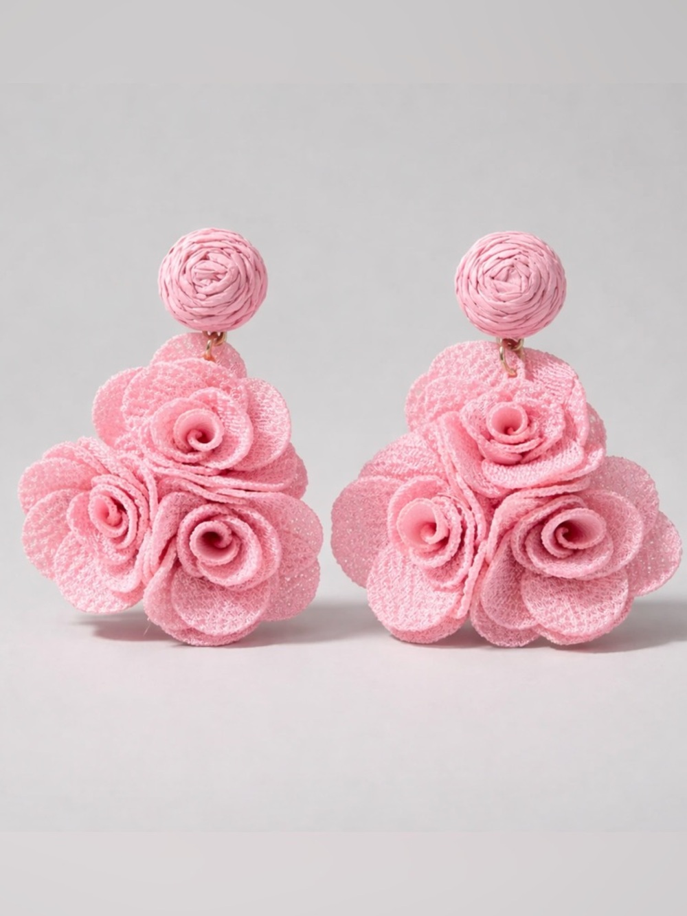 Fabric and Raffia Flower Earrings